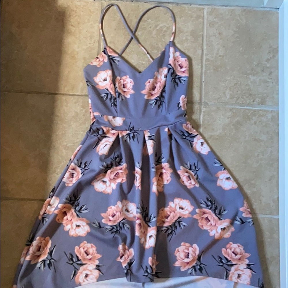 Gray floral high low dress